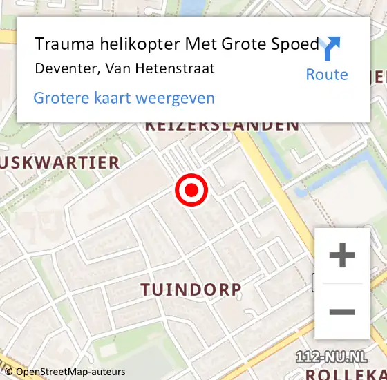 Locatie op kaart van de 112 melding: Trauma helikopter Met Grote Spoed Naar Deventer, Van Hetenstraat op 21 oktober 2021 09:08