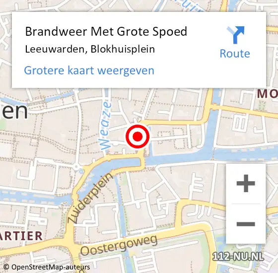 Locatie op kaart van de 112 melding: Brandweer Met Grote Spoed Naar Leeuwarden, Blokhuisplein op 21 oktober 2021 09:10