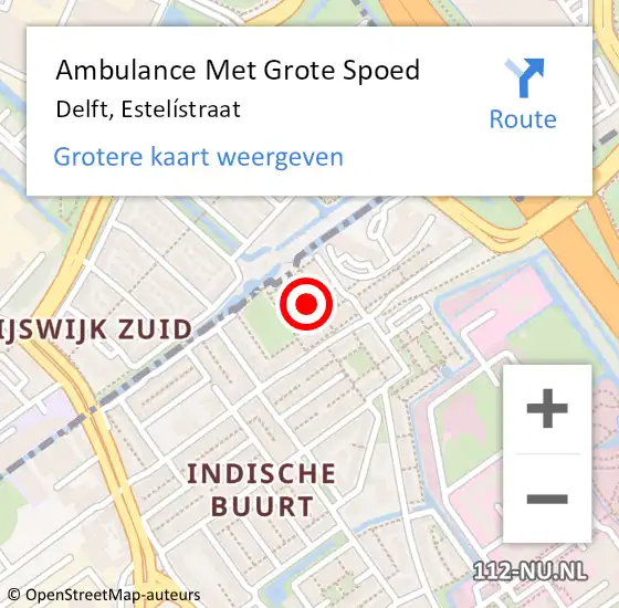 Locatie op kaart van de 112 melding: Ambulance Met Grote Spoed Naar Delft, Estelístraat op 21 oktober 2021 09:15