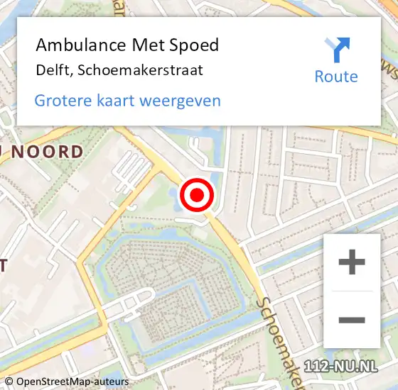 Locatie op kaart van de 112 melding: Ambulance Met Spoed Naar Delft, Schoemakerstraat op 21 oktober 2021 09:28