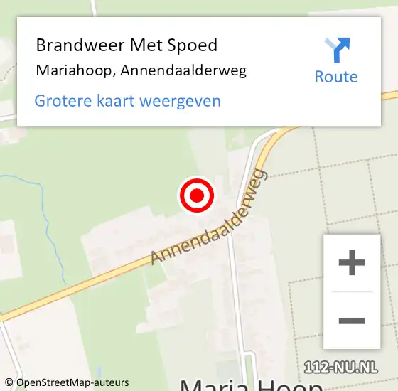 Locatie op kaart van de 112 melding: Brandweer Met Spoed Naar Mariahoop, Annendaalderweg op 21 oktober 2021 09:30