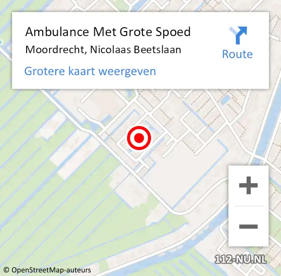 Locatie op kaart van de 112 melding: Ambulance Met Grote Spoed Naar Moordrecht, Nicolaas Beetslaan op 21 oktober 2021 09:35