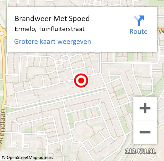 Locatie op kaart van de 112 melding: Brandweer Met Spoed Naar Ermelo, Tuinfluiterstraat op 21 oktober 2021 09:41