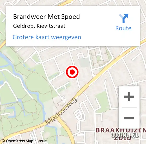 Locatie op kaart van de 112 melding: Brandweer Met Spoed Naar Geldrop, Kievitstraat op 21 oktober 2021 09:50