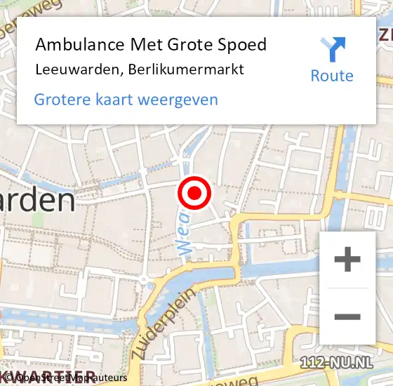 Locatie op kaart van de 112 melding: Ambulance Met Grote Spoed Naar Leeuwarden, Berlikumermarkt op 21 oktober 2021 10:03