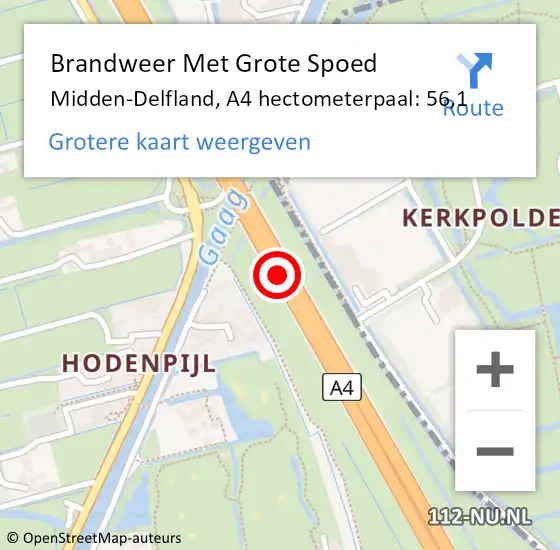 Locatie op kaart van de 112 melding: Brandweer Met Grote Spoed Naar Midden-Delfland, A4 hectometerpaal: 56,1 op 21 oktober 2021 10:05