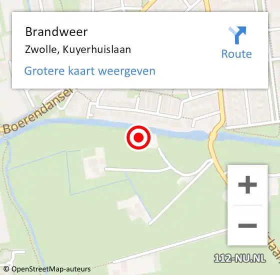 Locatie op kaart van de 112 melding: Brandweer Zwolle, Kuyerhuislaan op 21 oktober 2021 10:11