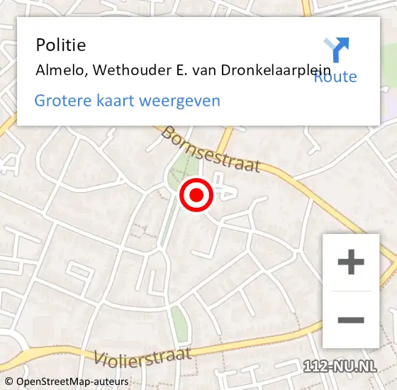 Locatie op kaart van de 112 melding: Politie Almelo, Wethouder E. van Dronkelaarplein op 21 oktober 2021 10:16