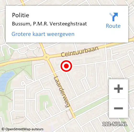 Locatie op kaart van de 112 melding: Politie Bussum, P.M.R. Versteeghstraat op 21 oktober 2021 10:34
