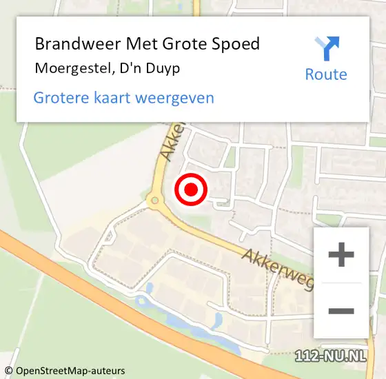 Locatie op kaart van de 112 melding: Brandweer Met Grote Spoed Naar Moergestel, D'n Duyp op 21 oktober 2021 10:39