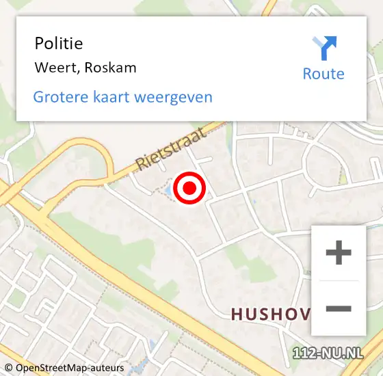 Locatie op kaart van de 112 melding: Politie Weert, Roskam op 21 oktober 2021 10:51