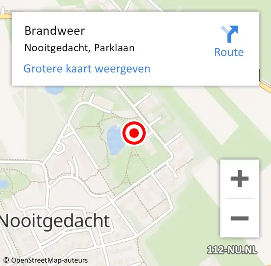 Locatie op kaart van de 112 melding: Brandweer Nooitgedacht, Parklaan op 21 oktober 2021 11:02