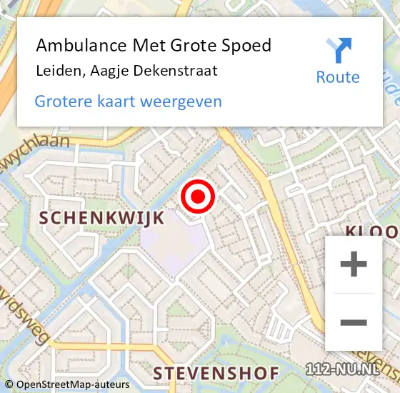 Locatie op kaart van de 112 melding: Ambulance Met Grote Spoed Naar Leiden, Aagje Dekenstraat op 21 oktober 2021 11:14