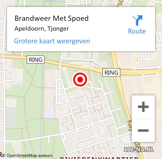 Locatie op kaart van de 112 melding: Brandweer Met Spoed Naar Apeldoorn, Tjonger op 21 oktober 2021 11:20