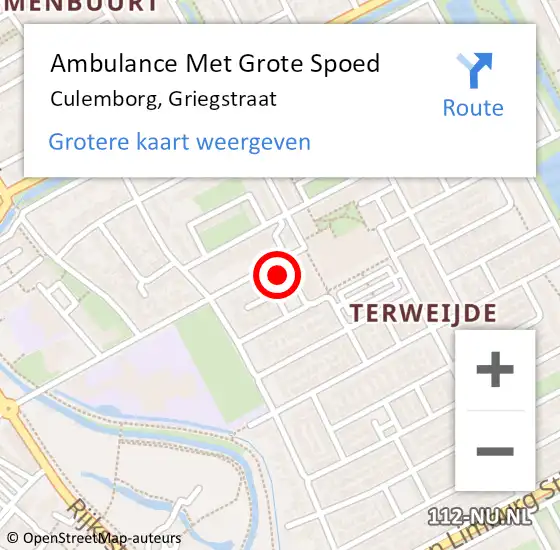 Locatie op kaart van de 112 melding: Ambulance Met Grote Spoed Naar Culemborg, Griegstraat op 21 oktober 2021 11:37