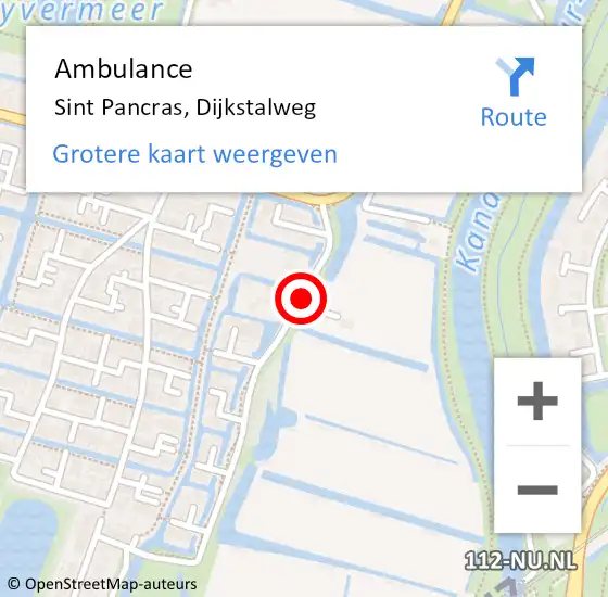 Locatie op kaart van de 112 melding: Ambulance Sint Pancras, Dijkstalweg op 21 oktober 2021 12:07