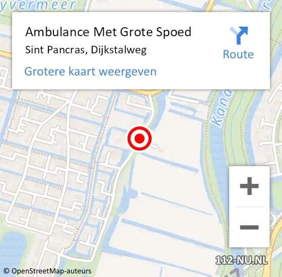 Locatie op kaart van de 112 melding: Ambulance Met Grote Spoed Naar Sint Pancras, Dijkstalweg op 21 oktober 2021 12:07