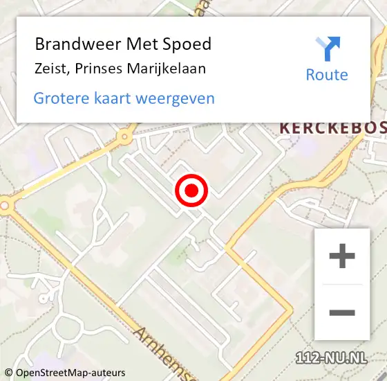 Locatie op kaart van de 112 melding: Brandweer Met Spoed Naar Zeist, Prinses Marijkelaan op 21 oktober 2021 12:17