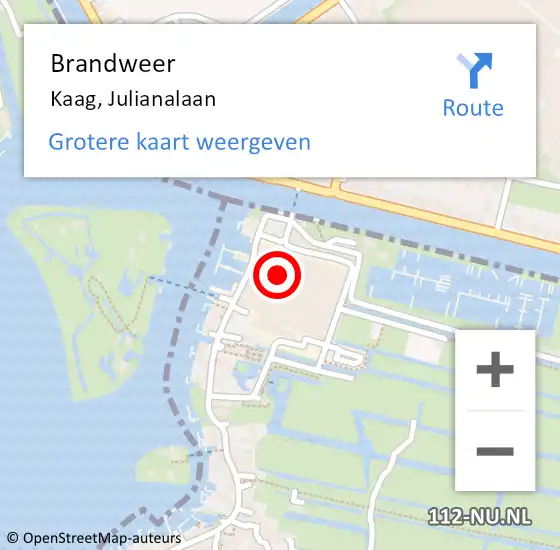 Locatie op kaart van de 112 melding: Brandweer Kaag, Julianalaan op 21 oktober 2021 12:37