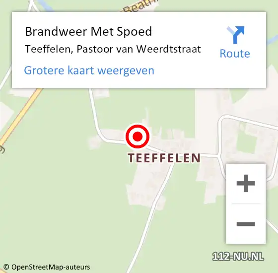 Locatie op kaart van de 112 melding: Brandweer Met Spoed Naar Teeffelen, Pastoor van Weerdtstraat op 21 oktober 2021 13:52