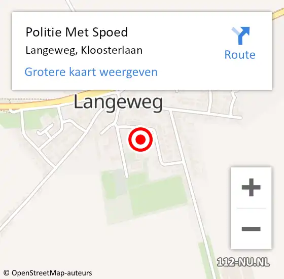 Locatie op kaart van de 112 melding: Politie Met Spoed Naar Langeweg, Kloosterlaan op 21 oktober 2021 14:06