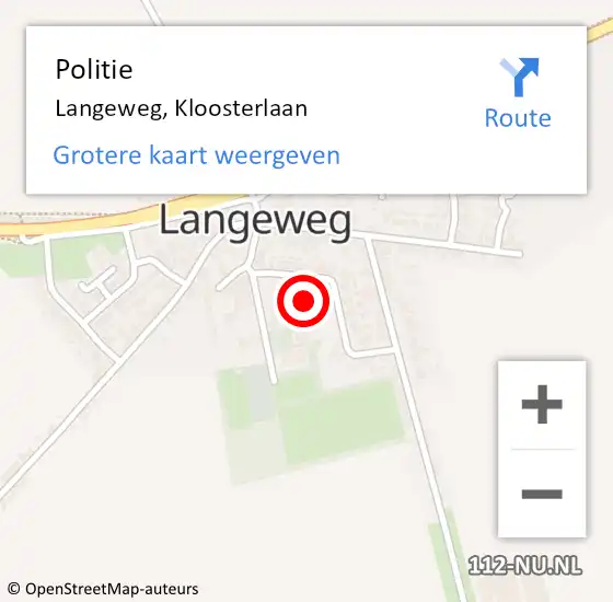 Locatie op kaart van de 112 melding: Politie Langeweg, Kloosterlaan op 21 oktober 2021 14:06