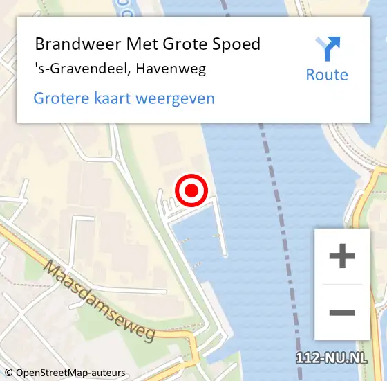 Locatie op kaart van de 112 melding: Brandweer Met Grote Spoed Naar 's-Gravendeel, Havenweg op 21 oktober 2021 14:15