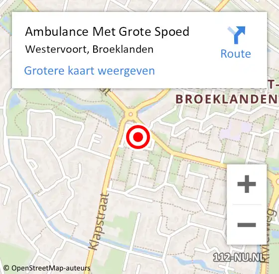 Locatie op kaart van de 112 melding: Ambulance Met Grote Spoed Naar Westervoort, Broeklanden op 21 oktober 2021 14:15