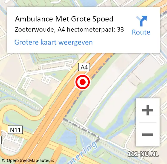 Locatie op kaart van de 112 melding: Ambulance Met Grote Spoed Naar Zoeterwoude, A4 hectometerpaal: 33 op 21 oktober 2021 14:36