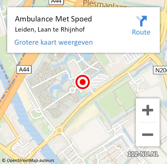 Locatie op kaart van de 112 melding: Ambulance Met Spoed Naar Leiden, Laan te Rhijnhof op 21 oktober 2021 14:41