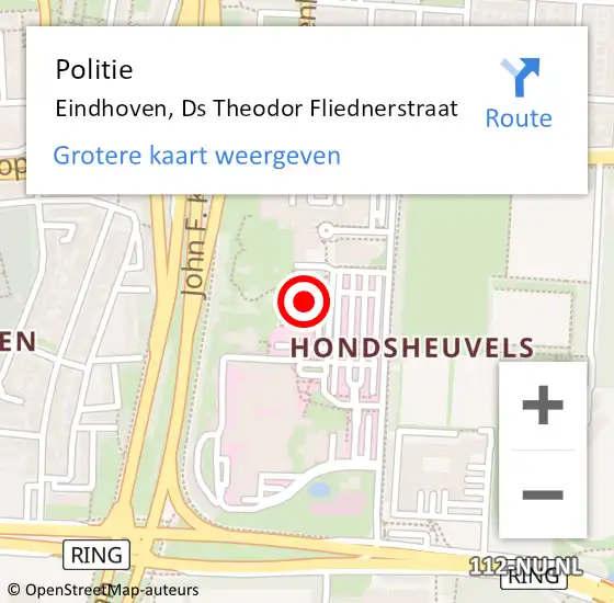 Locatie op kaart van de 112 melding: Politie Eindhoven, Ds Theodor Fliednerstraat op 21 oktober 2021 14:43