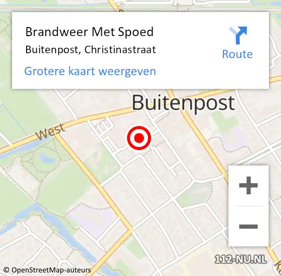 Locatie op kaart van de 112 melding: Brandweer Met Spoed Naar Buitenpost, Christinastraat op 21 oktober 2021 15:34