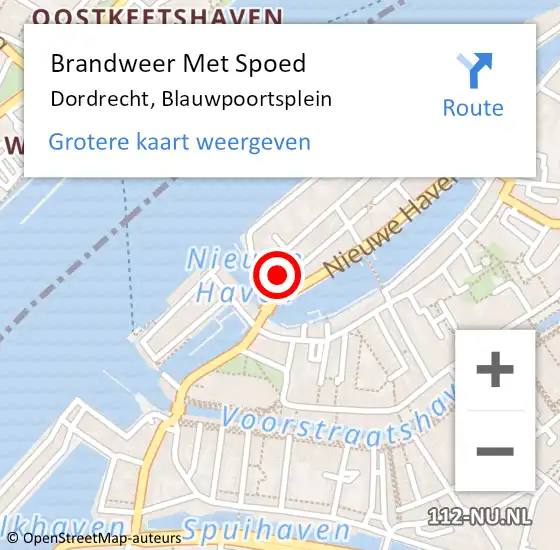 Locatie op kaart van de 112 melding: Brandweer Met Spoed Naar Dordrecht, Blauwpoortsplein op 21 oktober 2021 16:01