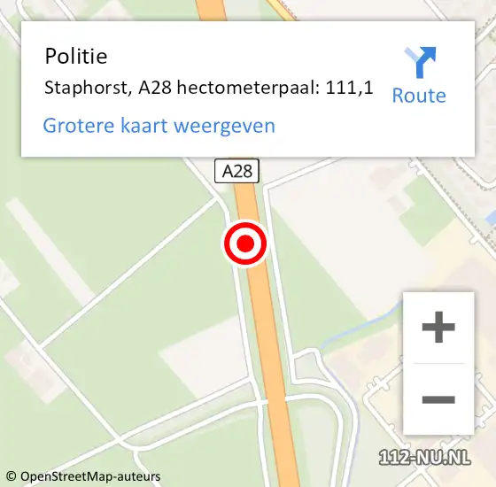 Locatie op kaart van de 112 melding: Politie Staphorst, A28 hectometerpaal: 111,1 op 21 oktober 2021 16:03