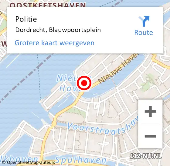 Locatie op kaart van de 112 melding: Politie Dordrecht, Blauwpoortsplein op 21 oktober 2021 16:14