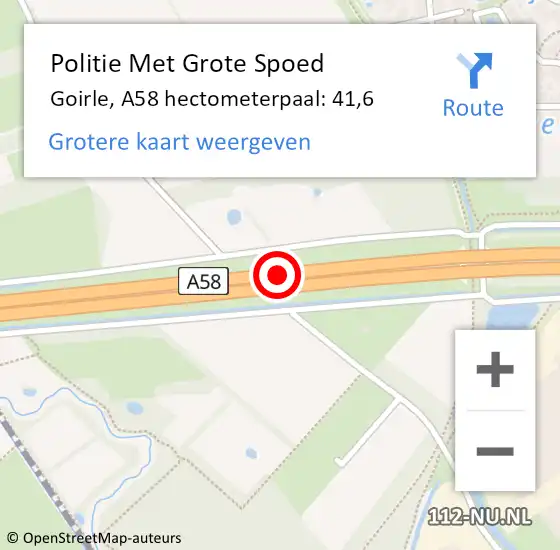 Locatie op kaart van de 112 melding: Politie Met Grote Spoed Naar Goirle, A58 hectometerpaal: 41,6 op 21 oktober 2021 16:18