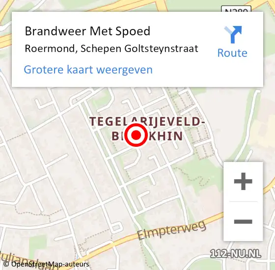 Locatie op kaart van de 112 melding: Brandweer Met Spoed Naar Roermond, Schepen Goltsteynstraat op 21 oktober 2021 16:21