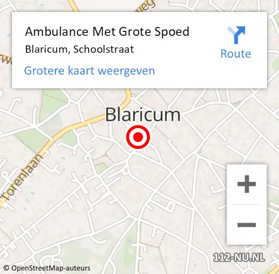 Locatie op kaart van de 112 melding: Ambulance Met Grote Spoed Naar Blaricum, Schoolstraat op 26 juni 2014 18:25