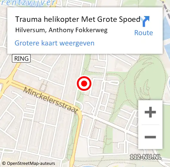 Locatie op kaart van de 112 melding: Trauma helikopter Met Grote Spoed Naar Hilversum, Anthony Fokkerweg op 21 oktober 2021 16:41