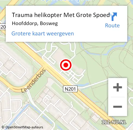 Locatie op kaart van de 112 melding: Trauma helikopter Met Grote Spoed Naar Hoofddorp, Bosweg op 21 oktober 2021 16:49