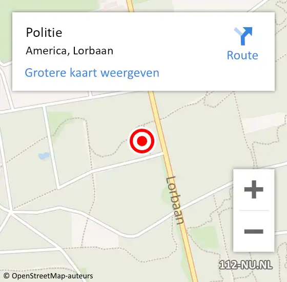 Locatie op kaart van de 112 melding: Politie America, Lorbaan op 21 oktober 2021 16:49