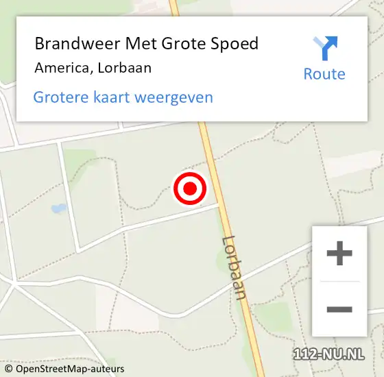 Locatie op kaart van de 112 melding: Brandweer Met Grote Spoed Naar America, Lorbaan op 21 oktober 2021 16:49