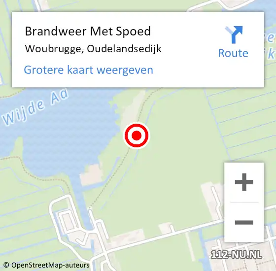 Locatie op kaart van de 112 melding: Brandweer Met Spoed Naar Woubrugge, Oudelandsedijk op 21 oktober 2021 17:25