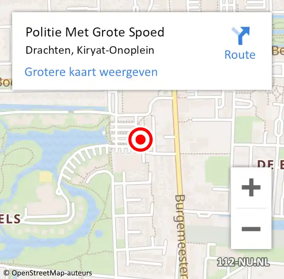 Locatie op kaart van de 112 melding: Politie Met Grote Spoed Naar Drachten, Kiryat-Onoplein op 21 oktober 2021 17:45