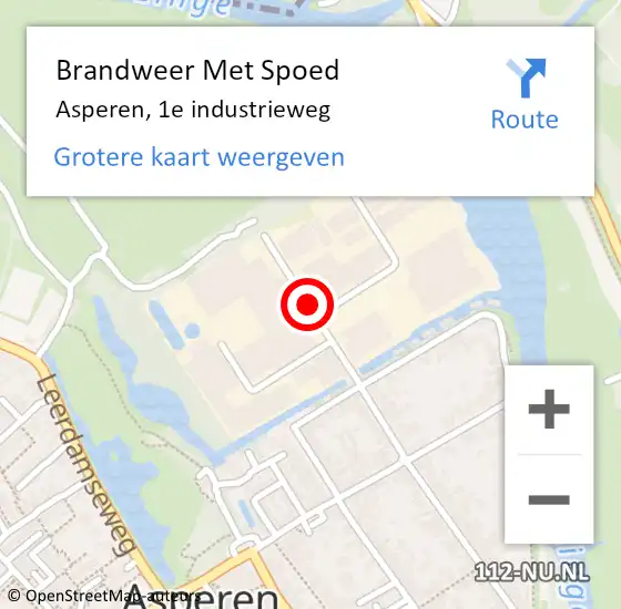 Locatie op kaart van de 112 melding: Brandweer Met Spoed Naar Asperen, 1e industrieweg op 21 oktober 2021 17:50