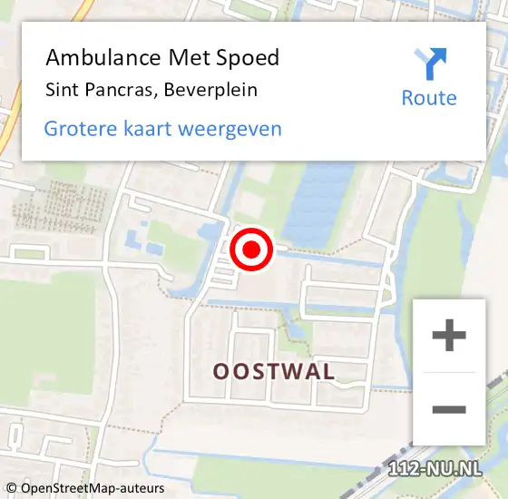 Locatie op kaart van de 112 melding: Ambulance Met Spoed Naar Sint Pancras, Beverplein op 21 oktober 2021 17:59