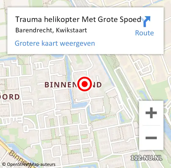 Locatie op kaart van de 112 melding: Trauma helikopter Met Grote Spoed Naar Barendrecht, Kwikstaart op 21 oktober 2021 18:06