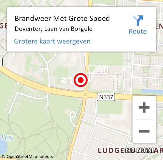 Locatie op kaart van de 112 melding: Brandweer Met Grote Spoed Naar Deventer, Laan van Borgele op 21 oktober 2021 19:34