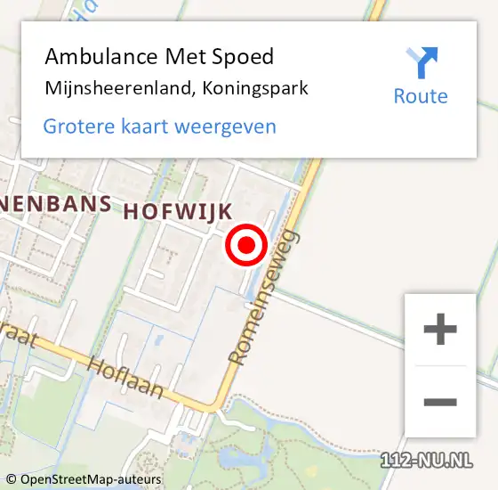 Locatie op kaart van de 112 melding: Ambulance Met Spoed Naar Mijnsheerenland, Koningspark op 21 oktober 2021 19:35