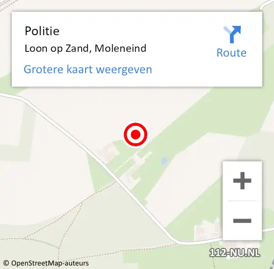 Locatie op kaart van de 112 melding: Politie Loon op Zand, Moleneind op 21 oktober 2021 20:16